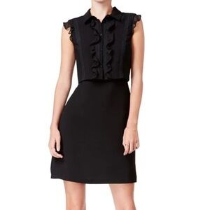 Maison Jules Womens Black Ruffled Cap Sleeve Sheath Lace-Inset Popover Dress S
